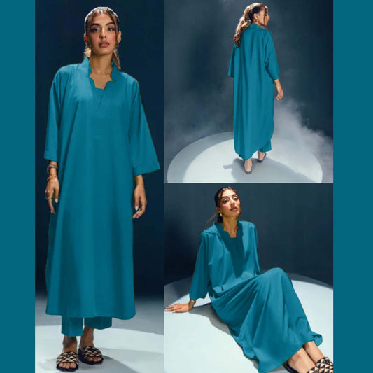 Long Length Cross Neck Style 2-Pcs Stiched Suit.