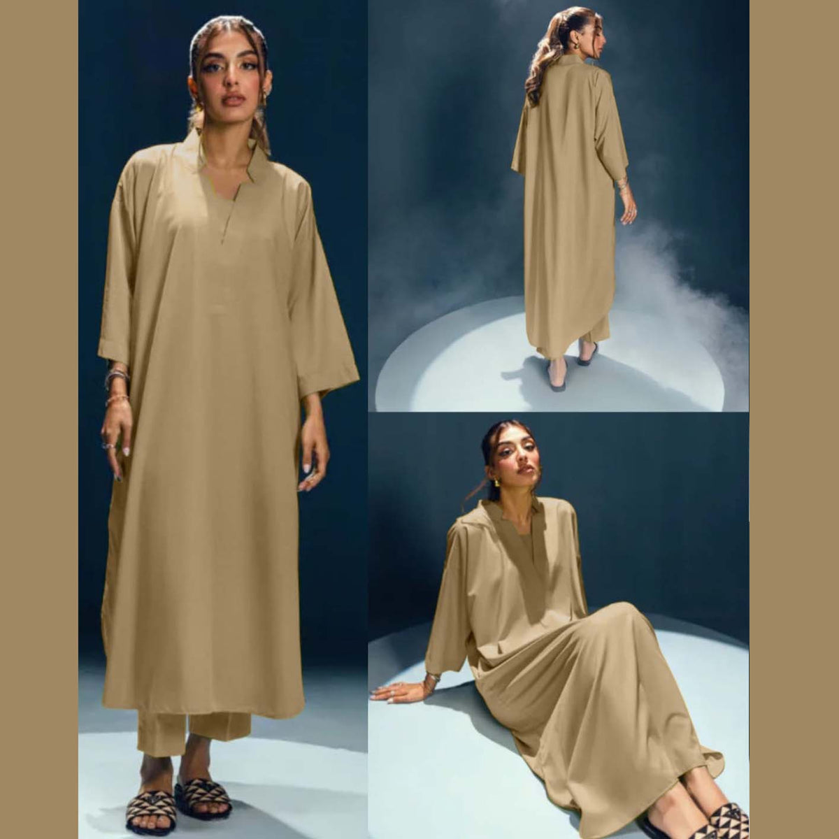 Long Length Cross Neck Style 2-Pcs Stiched Suit.