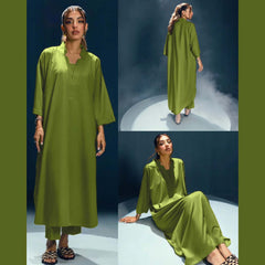 Long Length Cross Neck Style 2-Pcs Stiched Suit. Long Length Cross Neck Style 2-Pcs Stiched Suit.