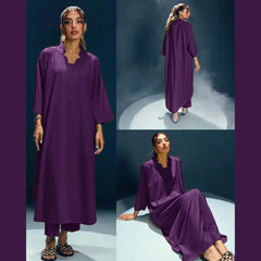 Long Length Cross Neck Style 2-Pcs Stiched Suit. Long Length Cross Neck Style 2-Pcs Stiched Suit.