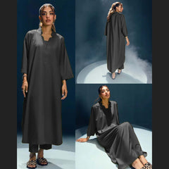 Long Length Cross Neck Style 2-Pcs Stiched Suit. Long Length Cross Neck Style 2-Pcs Stiched Suit.