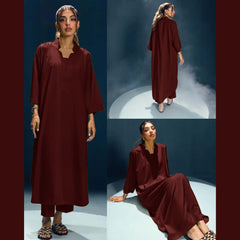 Long Length Cross Neck Style 2-Pcs Stiched Suit. Long Length Cross Neck Style 2-Pcs Stiched Suit.