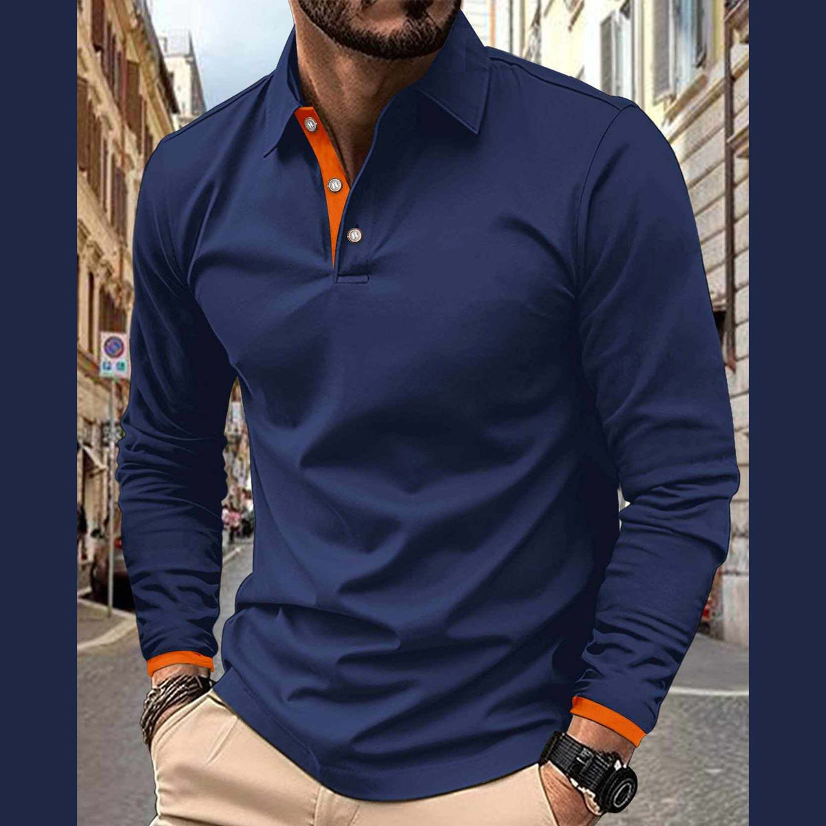 Navy-Blue Collar Style Full-Sleeve Polo Summer Tshirt MSDTS-08