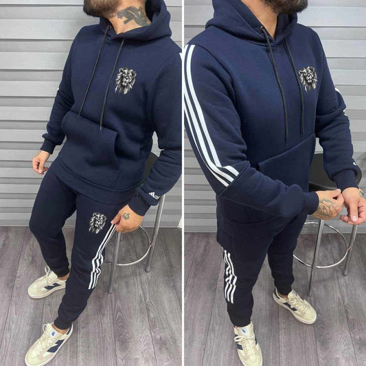 GL Stripe Pull-Over Hoodie Style 2-Pcs Premium Quality Winter Tracksuit. MWTS-503