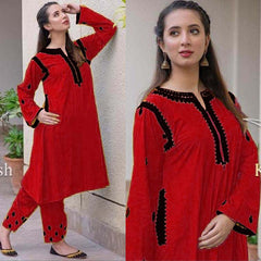 Tomato Pocket Style Thread Embroidery 2-Pcs Stiched Suit. Tomato Pocket Style Thread Embroidery 2-Pcs Stiched Suit.