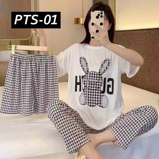 Arrow Printed 3-Pcs Summer Launge & Night Wear Suit. PTS-01