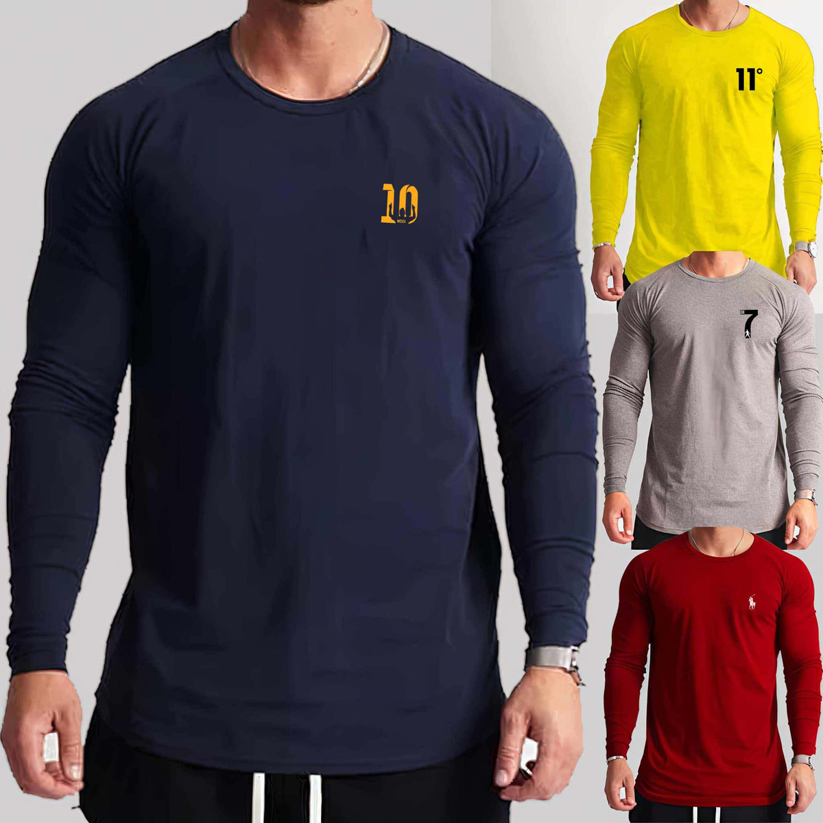 Bundle Of 4 Logo-Printed O-Neck Full-Sleeve Round-Hem Summer Tshirt's.