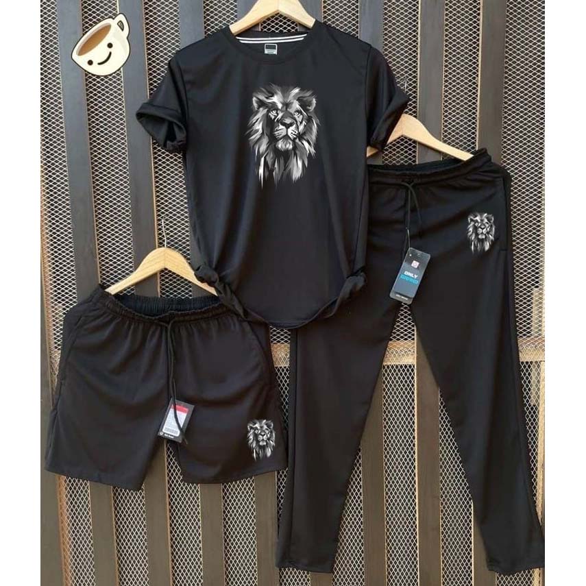 Black Grey-Lion Bundle Of 3 Dry-Fit Premium Quality Summer Suit.