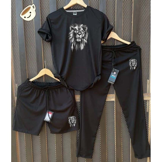 Black Grey-Lion Bundle Of 3 Dry-Fit Premium Quality Summer Suit.