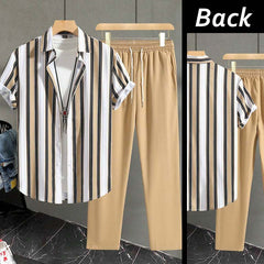 Stripe Printed Shirt Style Dry-Fit 2-Pcs Summer Suit. MS3D-52 Stripe Printed Shirt Style Dry-Fit 2-Pcs Summer Suit. MS3D-52