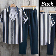 Stripe Printed Shirt Style Dry-Fit 2-Pcs Summer Suit. MS3D-52 Stripe Printed Shirt Style Dry-Fit 2-Pcs Summer Suit. MS3D-52