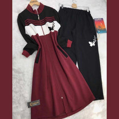 Butterfly Printed Long Front Stripe Style Patch-Work 2-Pcs Winter Zipper Co-Ord Set. WWTS-12 Butterfly Printed Long Front Stripe Style Patch-Work 2-Pcs Winter Zipper Co-Ord Set. WWTS-12