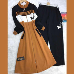 Butterfly Printed Long Front Stripe Style Patch-Work 2-Pcs Winter Zipper Co-Ord Set. WWTS-12 Butterfly Printed Long Front Stripe Style Patch-Work 2-Pcs Winter Zipper Co-Ord Set. WWTS-12