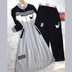 Butterfly Printed Long Front Stripe Style Patch-Work 2-Pcs Winter Zipper Co-Ord Set. WWTS-12 Butterfly Printed Long Front Stripe Style Patch-Work 2-Pcs Winter Zipper Co-Ord Set. WWTS-12