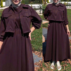 Drop Shoulder Short Jacket Maxi Style 2-Pcs Winter Co-Ord Set. WWTS-15 Drop Shoulder Short Jacket Maxi Style 2-Pcs Winter Co-Ord Set. WWTS-15