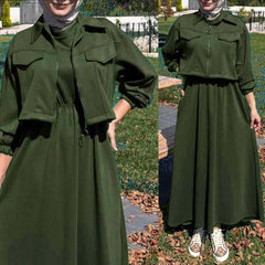 Drop Shoulder Short Jacket Maxi Style 2-Pcs Winter Co-Ord Set. WWTS-15 Drop Shoulder Short Jacket Maxi Style 2-Pcs Winter Co-Ord Set. WWTS-15