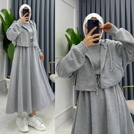 Drop Shoulder Short Hooded Maxi Style 2-Pcs Winter Co-Ord Set. WWTS-16