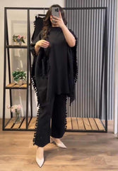 Open-Shawl Style Lace Work 2-Pcs Winter Co-Ord Set. WWTS-07 Open-Shawl Style Lace Work 2-Pcs Winter Co-Ord Set. WWTS-07