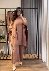 Open-Shawl Style Lace Work 2-Pcs Winter Co-Ord Set. WWTS-07 Open-Shawl Style Lace Work 2-Pcs Winter Co-Ord Set. WWTS-07