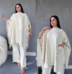 Open-Shawl Style Lace Work 2-Pcs Winter Co-Ord Set. WWTS-07 Open-Shawl Style Lace Work 2-Pcs Winter Co-Ord Set. WWTS-07