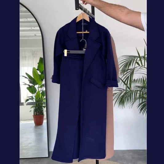 Long Trench Coat Style 2-Pcs Winter Co-Ord Set. WWTS-08