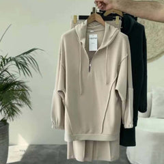 Drop-Shoulder Short Zip Hoodie Style Premium Quality Winter 2-Pcs Tracksuit For Her. WWTS-09 Drop-Shoulder Short Zip Hoodie Style Premium Quality Winter 2-Pcs Tracksuit For Her. WWTS-09