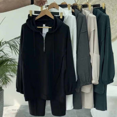 Drop-Shoulder Short Zip Hoodie Style Premium Quality Winter 2-Pcs Tracksuit For Her. WWTS-09 Drop-Shoulder Short Zip Hoodie Style Premium Quality Winter 2-Pcs Tracksuit For Her. WWTS-09