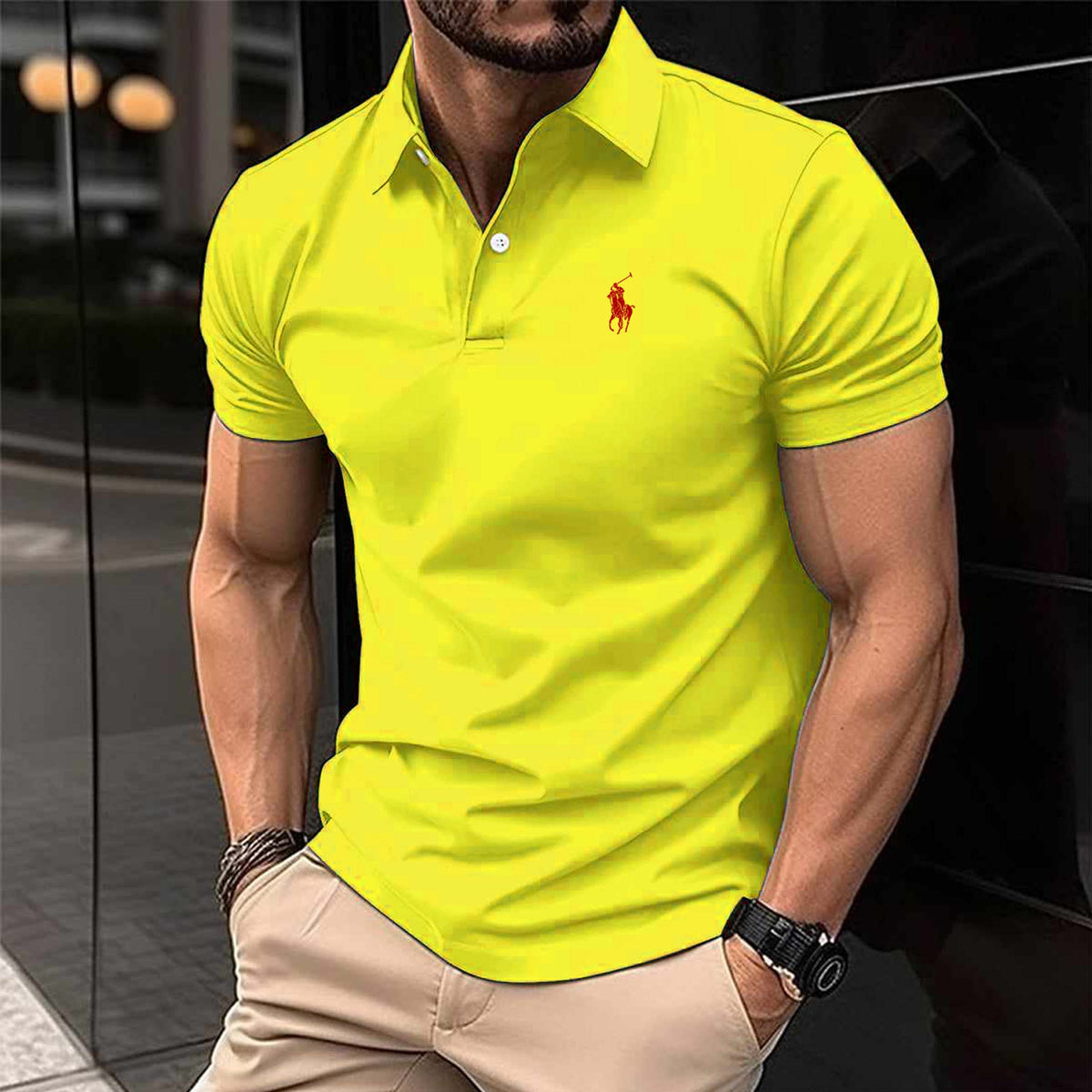 Yellow RL Printed Collar Style Half-Sleeve Polo Summer Tshirt.