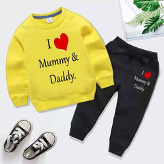 Kids Printed I love Mummy and Daddy Sweat-Shirt Style 2-Pcs Winter Track-Suit.