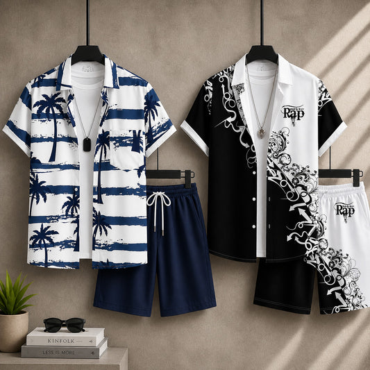 Bundle Of 2 All-Over 3D Printed Dry-Fit 2-Pcs Summer Suit. MS3D-04+06