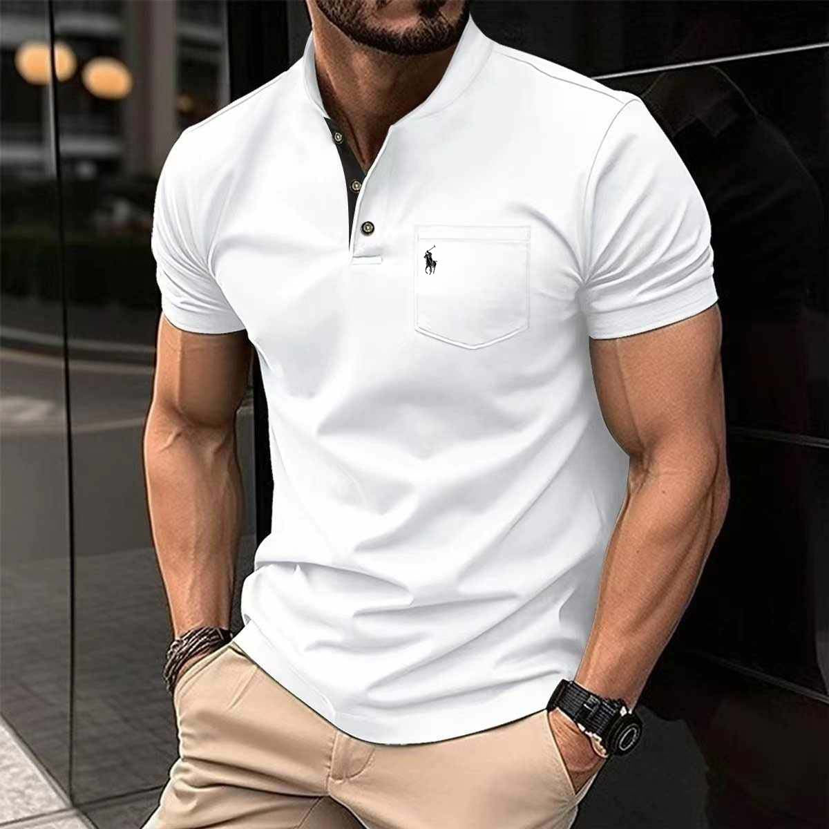 RL-Logo White Ben Collar Pocket Style Summer Tshirt MSDTS-05