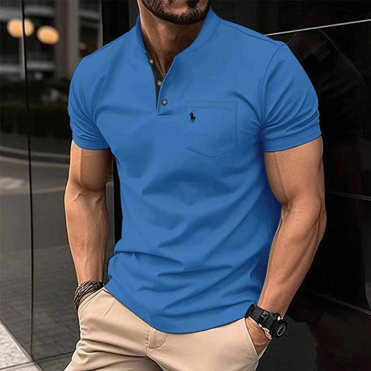 RL-Logo Sky-Blue Ben Collar Pocket Style Summer Tshirt MSDTS-05