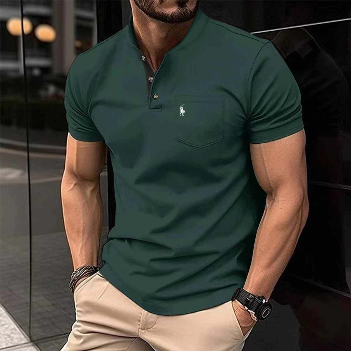 RL-Logo Green Ben Collar Pocket Style Summer Tshirt MSDTS-05