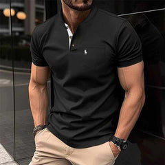 RL-Logo Black Ben Collar Pocket Style Summer Tshirt MSDTS-05