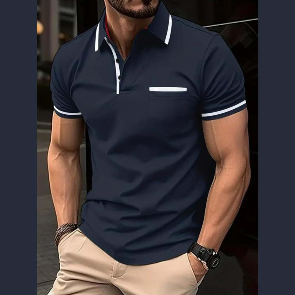 Blue Tipping Collar Style Designer Summer Tshirt MSDTS-06