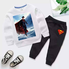 Kids Super Man Printed Sweat-Shirt Style 2-Pcs Winter Track-Suit.