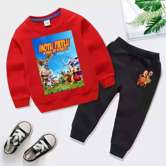 Kids Motu Patlu Printed Sweat-Shirt Style 2-Pcs Winter Track-Suit.