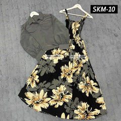 Short Koti & Printed Smoky Maxi Style Western 2-Pcs Stiched Suit.