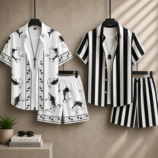 Bundle Of 2 All-Over 3D Printed Dry-Fit 2-Pcs Summer Suit. MS3D-11+12