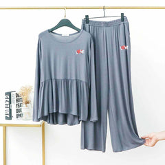 Peplum-Style Logo-Printed 2-Pcs Lounge And Night Wear Suit. WLW-11