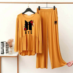 Peplum-Style Big-Printed 2-Pcs Lounge And Night Wear Suit. WLW-11