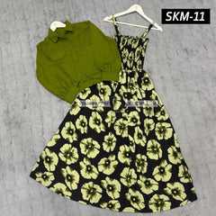 Short Koti & Printed Smoky Maxi Style Western 2-Pcs Stiched Suit.