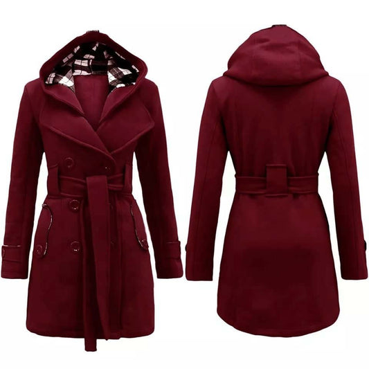 Check Style Hooded Winter Trench Coat.