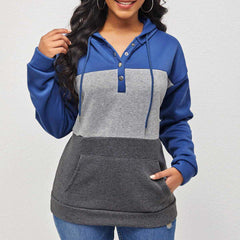 Neck Button Patch-Work Style Winter Hoodie For Her.