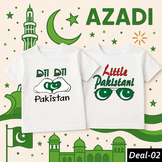 Bundle of 2 White Baby Boy & Girl Azadi Printed Tshirt's. Deal-02