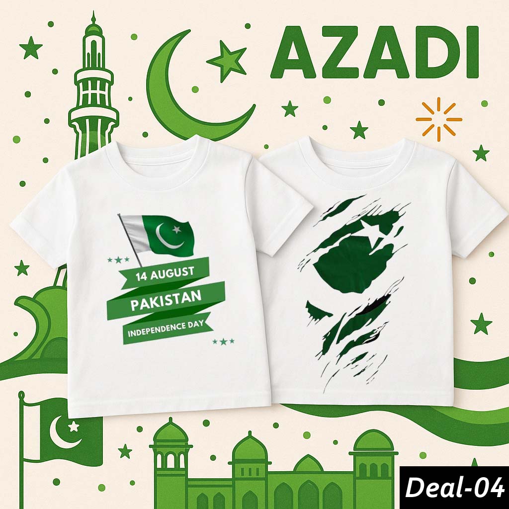 Bundle of 2 White Baby Boy & Girl Azadi Printed Tshirt's. Deal-04