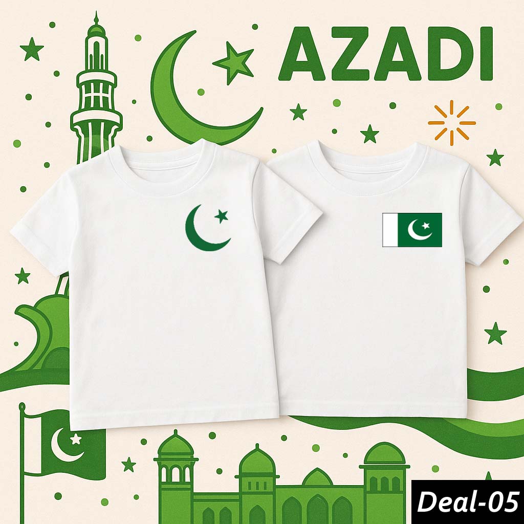 Bundle of 2 White Baby Boy & Girl Azadi Printed Tshirt's. Deal-05