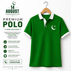 Green Contrast Collar Style CT Logo Printed Azadi Polo Tshirt. V3