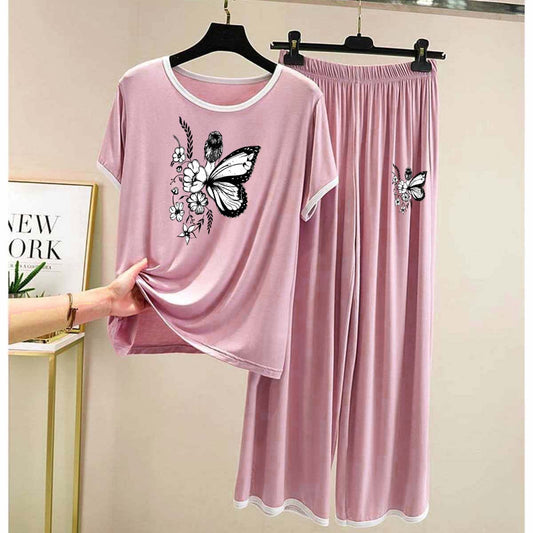 Contrast Tape-Style Big-Printed 2-Pcs Lounge And Night Wear Suit. WLW-07