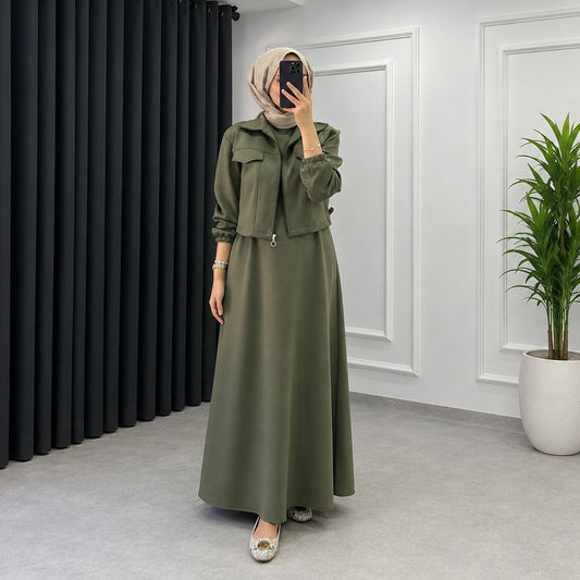Drop Shoulder Short Jacket Maxi Style 2-Pcs Winter Co-Ord Set. WWTS-15 V3